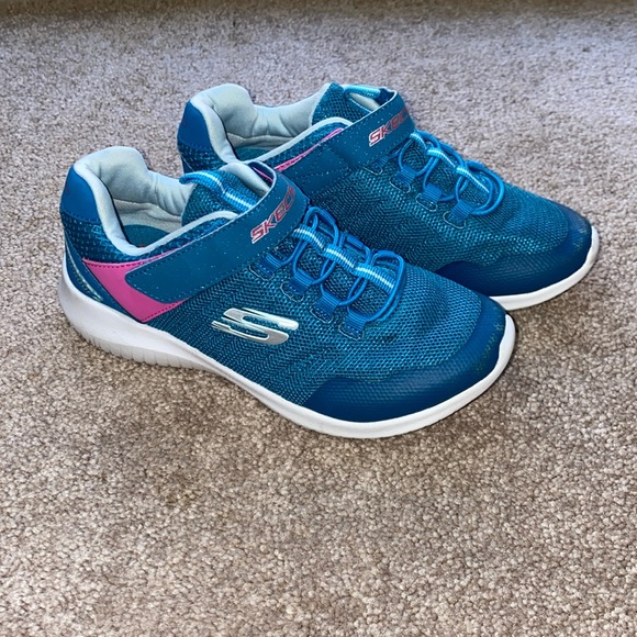 Sketchers teal slip on sneakers, size 2 youth - Picture 1 of 7